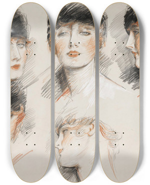 Triptych art skateboard deck of Paul Csar Helleu Gladys Deacon Duchess Of Marlborough by Paul Cesar Helleu (1859-1927)
