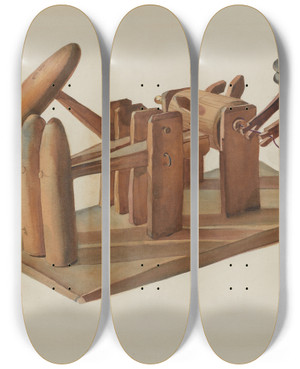 Triptych art skateboard deck of Frances Lichten Pa German Toy Stamping Mill by Frances Lichten (1889-1961)