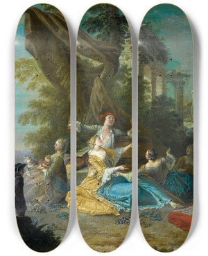 Triptych art skateboard deck of Sbastien Jacques Leclerc Scne Galante by Jacques Sebastien Leclerc (1734-1785)
