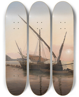 Triptych art skateboard deck of Jakob Alt Castellamare Am Golf Von Neapel by Jakob Alt (1789-1872)