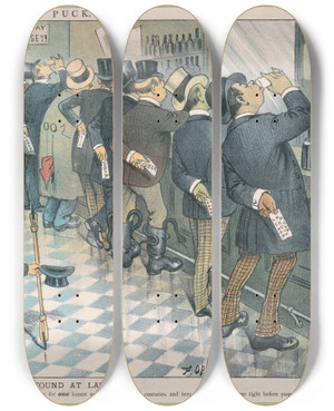 Triptych art skateboard deck of Frederick Burr Opper Found At Last by Frederick Burr Opper (1857-1937)