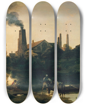 Triptych art skateboard deck of Carl Blechen The Neustadteberswalde Rolling Mill by Carl Blechen (1798-1840)