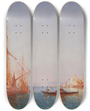 Triptych art skateboard deck of Flix Ziem Venise La Salute Effet De Matin by Felix Ziem (1821-1911)