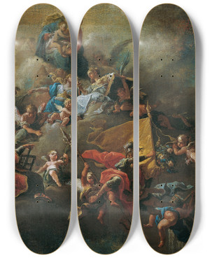 Triptych art skateboard deck of Franz Anton Palko Mary With The Child And Saints Enthroned On Clouds by Franz Anton Palko (1717-1766)