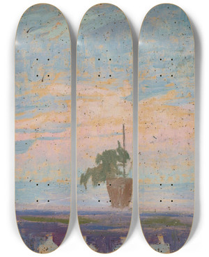 Triptych art skateboard deck of Jan Rembowski Parapet Of Balcony With Flower Pots by Jan Rembowski (1879-1923)