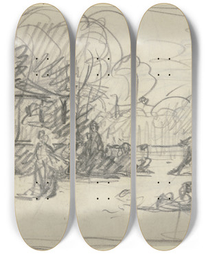 Triptych art skateboard deck of Philipp Rumpf Gesellschaft Im Freien by Philipp Rumpf (1821-1896)