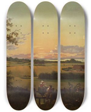 Triptych art skateboard deck of Christoffer Wilhelm Eckersberg Landscape With A Stile The Isle Of Mn by Christoffer Wilhelm Eckersberg (1783-1853)