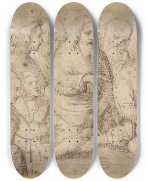 Triptych art skateboard deck of Lorenzo Lotto Raising Of Lazarus by Lorenzo Lotto (1480-1556)