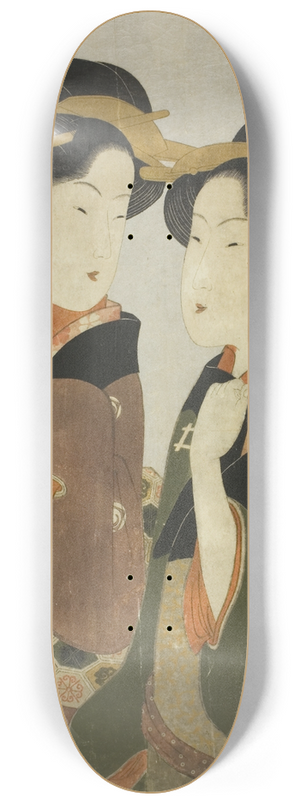Eishsai Chki - Kan, a waitress of the Izutsuya, and the geisha Fuseya of the Ogiya 8.25 inch art skate deck