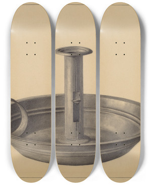 Triptych art skateboard deck of Herman Bader Candlestick Holder by Herman Bader