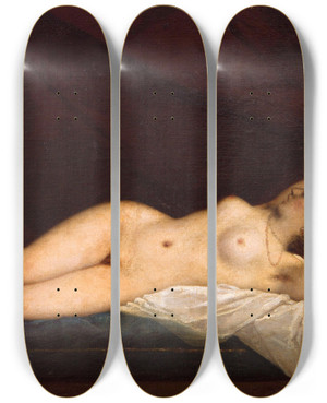Triptych art skateboard deck of Raymond Monvoisin Oriental Odalisque by Raymond Monvoisin