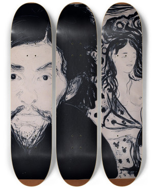 Triptych art skateboard deck of Edvard Munch Jealousy_2 by Edvard Munch (1863-1944)