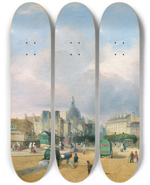 Triptych art skateboard deck of Franois Etienne Villeret La Place De La Bastille by Francois Etienne Villeret (1800-1866)