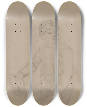 Triptych art skateboard deck of Adolph Tidemand Gutt Med Sko I Hendene by Adolph Tidemand (1814-1876)
