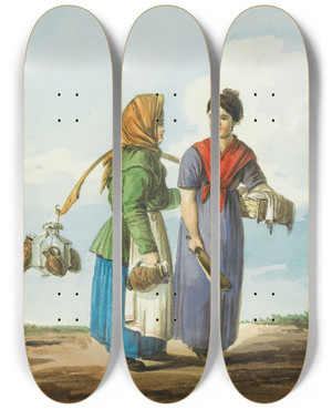 Triptych art skateboard deck of Karl Ivanovich Kollman A Watercarrier And A Washerwoman by Karl Ivanovich Kollman (1788-1846)