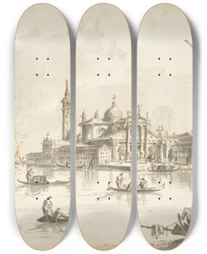 Triptych art skateboard deck of Giacomo Guardi The Island Of San Giorgio Maggiore Venice by Giacomo Guardi (1764-1835)
