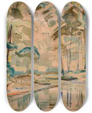 Triptych art skateboard deck of Magnus Enckell Small Lake by Magnus Enckell (1870-1925)