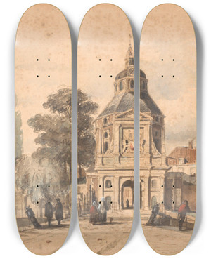 Triptych art skateboard deck of Johannes Bosboom Wittevrouwenpoort In Utrecht by Johannes Bosboom (1817-1891)