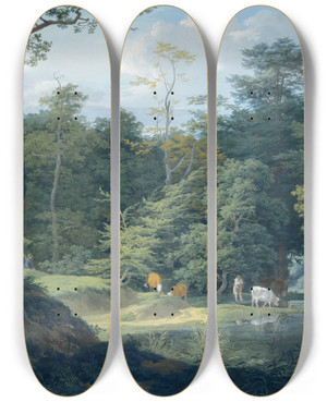 Triptych art skateboard deck of Anton Radl Viehtrnke Im Wald Links Ein Jger by Anton Radl (1774-1852)