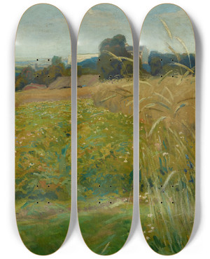 Triptych art skateboard deck of Stanisaw Kamocki Landscape From The Vincity Of Krakow by Stanislaw Kamocki (1875-1944)