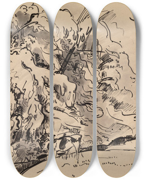 Triptych art skateboard deck of Rik Wouters Study Of Trees by Rik Wouters (1882-1916)