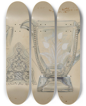 Triptych art skateboard deck of Ralph Atkinson Pitcher_1 by Ralph Atkinson (20-)
