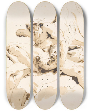Triptych art skateboard deck of Giovanni Battista Tiepolo Time Seated Clutching A Putto by Giovanni Battista Tiepolo (1696-1770)