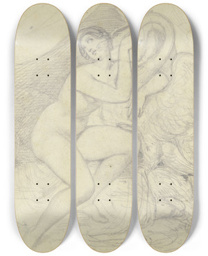 Triptych art skateboard deck of Ferdinand Fellner Leda With The Swan by Ferdinand Fellner (1799-1859)