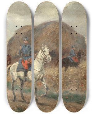 Triptych art skateboard deck of Raymond Desvarreux Les Cavaliers by Raymond Desvarreux