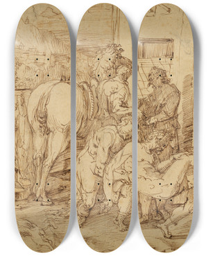 Triptych art skateboard deck of Master Of The Egmont Albums The Good Samaritan by Master Of The Egmont Albums (1580-1590)