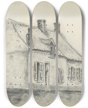 Triptych art skateboard deck of Vincent Van Gogh The Magrot House Cuesmes by Vincent van Gogh (1853-1890)