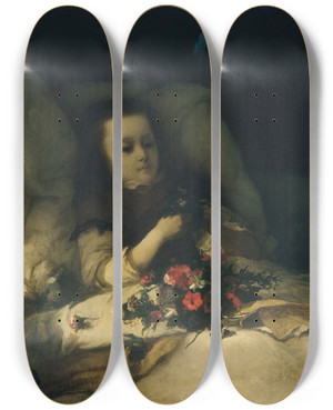 Triptych art skateboard deck of William P W Dana Hearts Ease by William P W Dana (1833-1927)