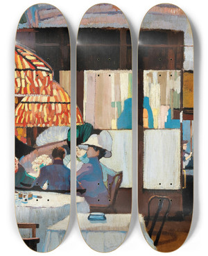 Triptych art skateboard deck of Josse Goossens Interiur De Cafe by Josse Goossens (1876-1929)