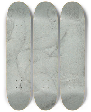 Triptych art skateboard deck of Jacopo Guarana Two Putti by Jacopo Guarana (1720-1808)