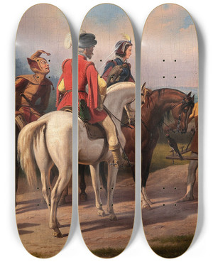 Triptych art skateboard deck of January Suchodolski Hunting With Falcons by January Suchodolski (1797-1875)