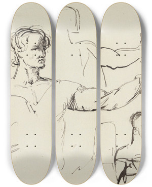 Triptych art skateboard deck of Benjamin Robert Haydon Study Of A Man With Outstretched Arm by Benjamin Robert Haydon (1786-1846)
