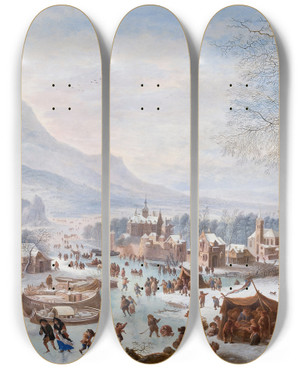 Triptych art skateboard deck of Jan Griffier Winter Scene With Skaters by Jan Griffier (1648-1718) Triptych art skateboard deck of Jan Griffier Winter Scene With Skaters by Jan Griffier (1648-1718)