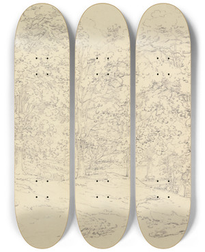 Triptych art skateboard deck of Thomas Hearne Trees In Ashtead Park Surrey by Thomas Hearne (1744-1817)