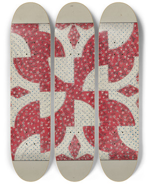 Triptych art skateboard deck of Margaret Linsley Applique Quilt by Margaret Linsley