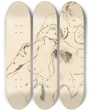 Triptych art skateboard deck of Lovis Corinth The Reconciliation Vershnung by Lovis Corinth (1858-1925)