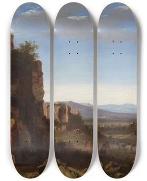 Triptych art skateboard deck of Cornelis Van Poelenburch The Rest On The Flight Into Egypt by Cornelis Van Poelenburch (1594-1667)