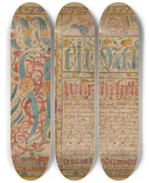 Triptych art skateboard deck of Albert Levone Fraktur_1 by Albert Levone (20-)