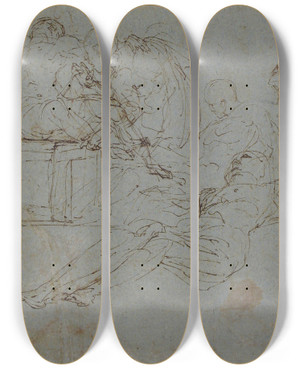 Triptych art skateboard deck of Ferra Fenzoni Studies For The Burial Of Christ by Ferrau Fenzoni (1562-1645)