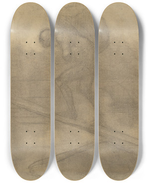 Triptych art skateboard deck of Honor Daumier Man Carrying A Sack by Honore Daumier (1808-1879)