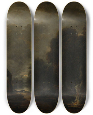 Triptych art skateboard deck of Aert Van Der Neer The Farrier by Aert van der Neer (1603-1677)