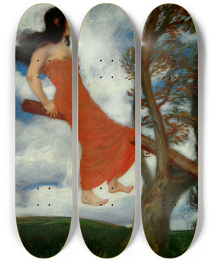 Triptych art skateboard deck of Franz Von Stuck The Seesaw by Franz Von Stuck (1863-1928)