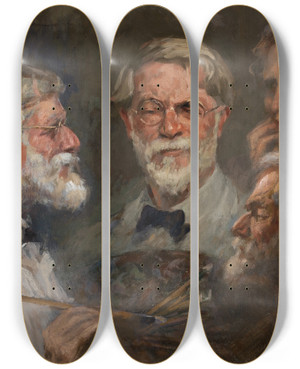 Triptych art skateboard deck of Eliseu Visconti Autorretrato Em Trs Posies by Eliseu Visconti (1866-1944)