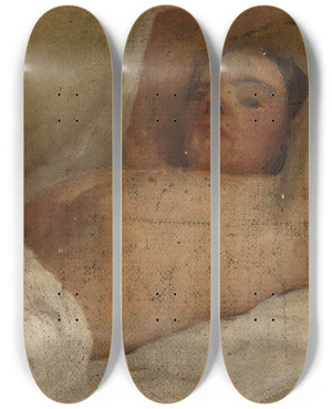 Triptych art skateboard deck of Jan Cigliski Study Of A Reclining Woman by Jan Ciaglinski (1858-1913)