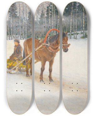 Triptych art skateboard deck of Nikolai Bogdanovbelsky Winter Sleigh With Children by Nikolai Bogdanov-Belsky (1868-1945) Triptych art skateboard deck of Nikolai Bogdanovbelsky Winter Sleigh With Children by Nikolai Bogdanov-Belsky (1868-1945)