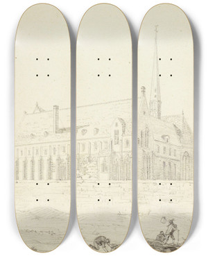 Triptych art skateboard deck of Aglas Bouvenne Couvent Des Bonshommes_3 by Aglaus Bouvenne (1829-1903)